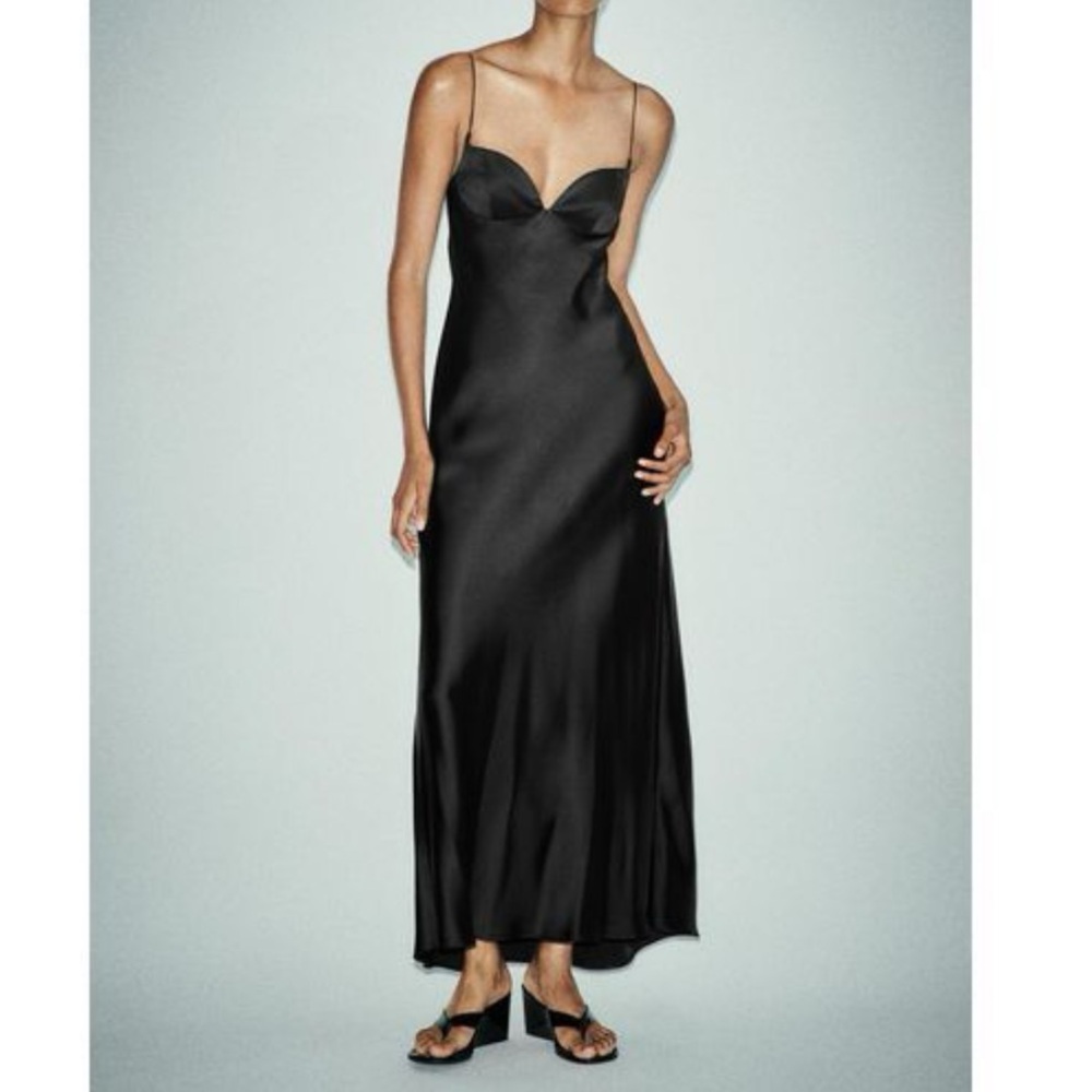 Zara Black Satin Maxi Dress